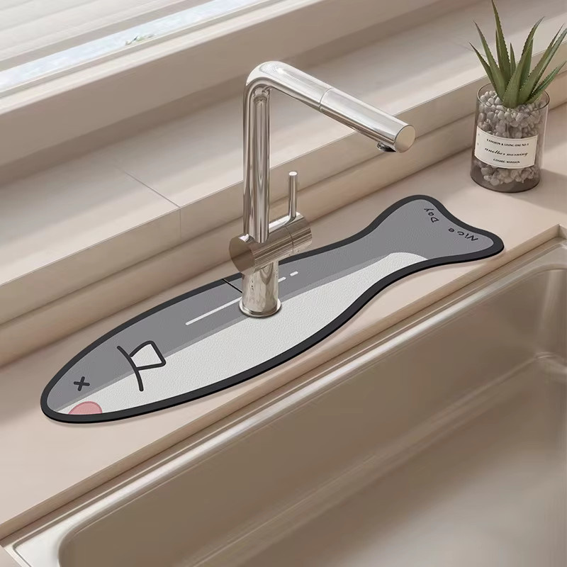 VIKAMA Küchenarmatur-Pad in Grau, wasserabsorbierende und schnell trocknende Matte zum Spritzwasserschutz für Waschbecken und Arbeitsplatten - Bild 1