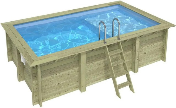 ALTANKA Holzpool Aqua rechteckig in Hellblau mit Liegefläche und am Beton verschraubten Stützen, B/T/H: 465 x 285 x 124 cm