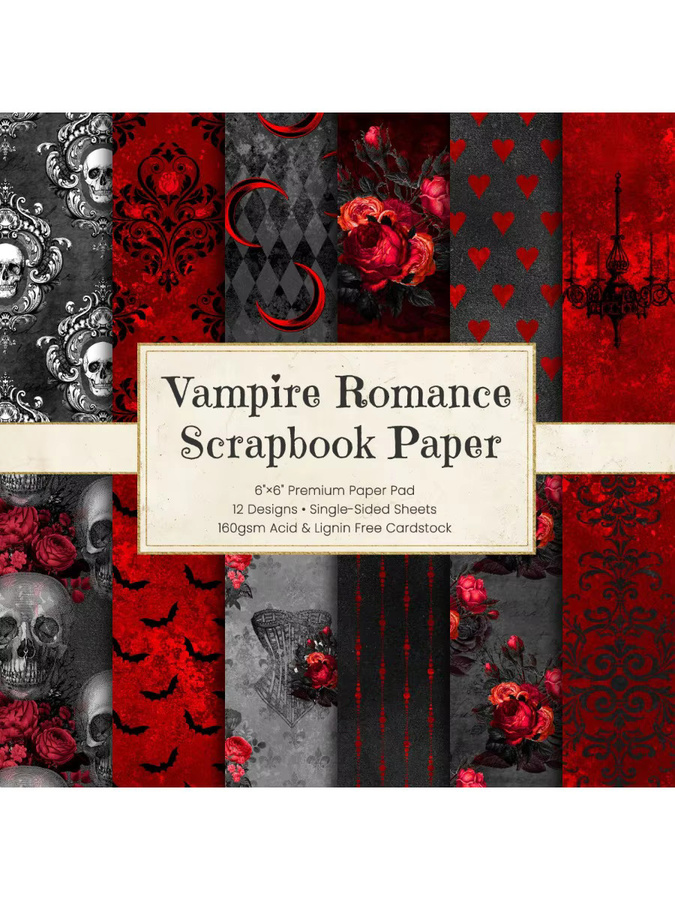 Vintage Gothic Scrapbook-Papier in Schwarz mit Vampir- und Skelett-Motiven für Bastelarbeiten, 6 Zoll - Bild 4