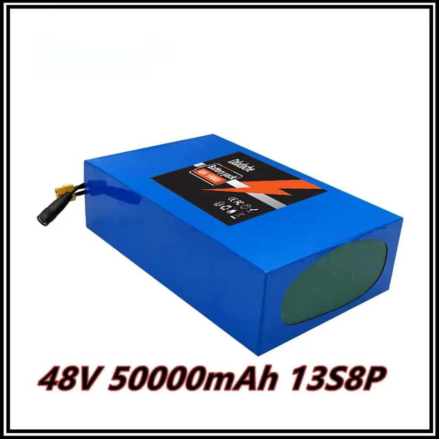 Lithium-Ionen-Akku für Fahrrad und Motorrad mit Panasonic 18650 Zellen, 48 V, 50 Ah, 50000 mAh, 13S8P, 1000 W, integriertes BMS, Farbe: Blau - Bild 1