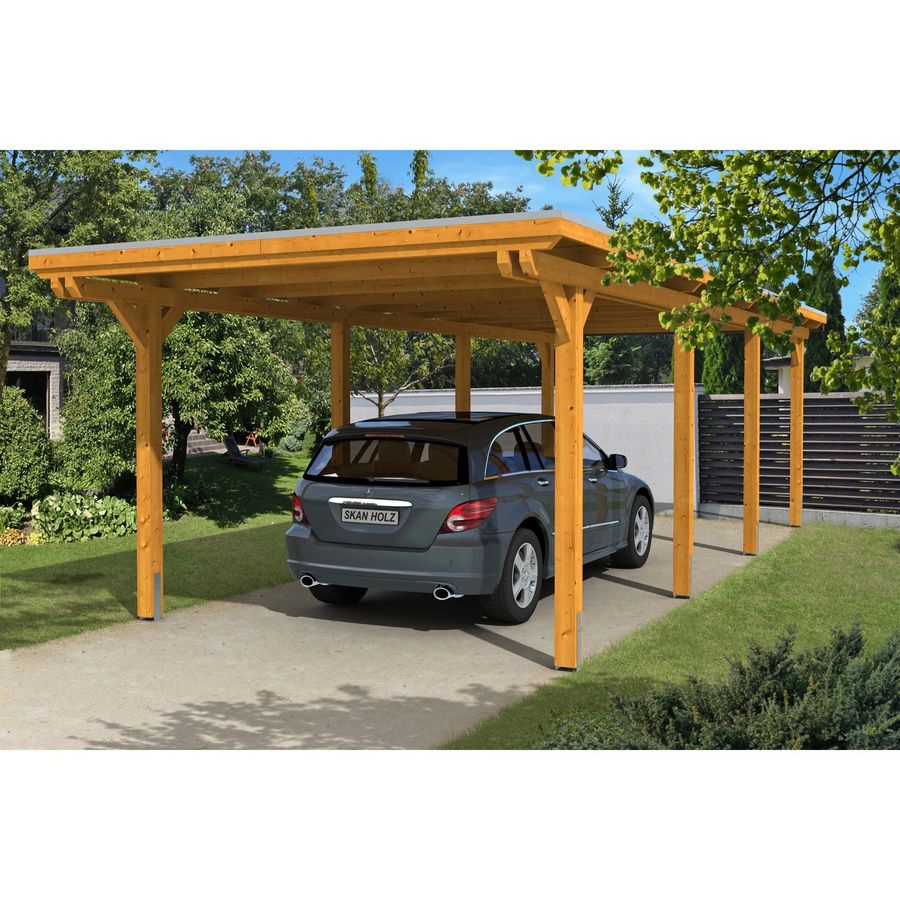 Skan Holz Carport Emsland aus Fichte Leimholz in Braun mit flacher Dachform und Regenrinne B/T: 354 x 846 cm, Höhe: 238 cm - Bild 2