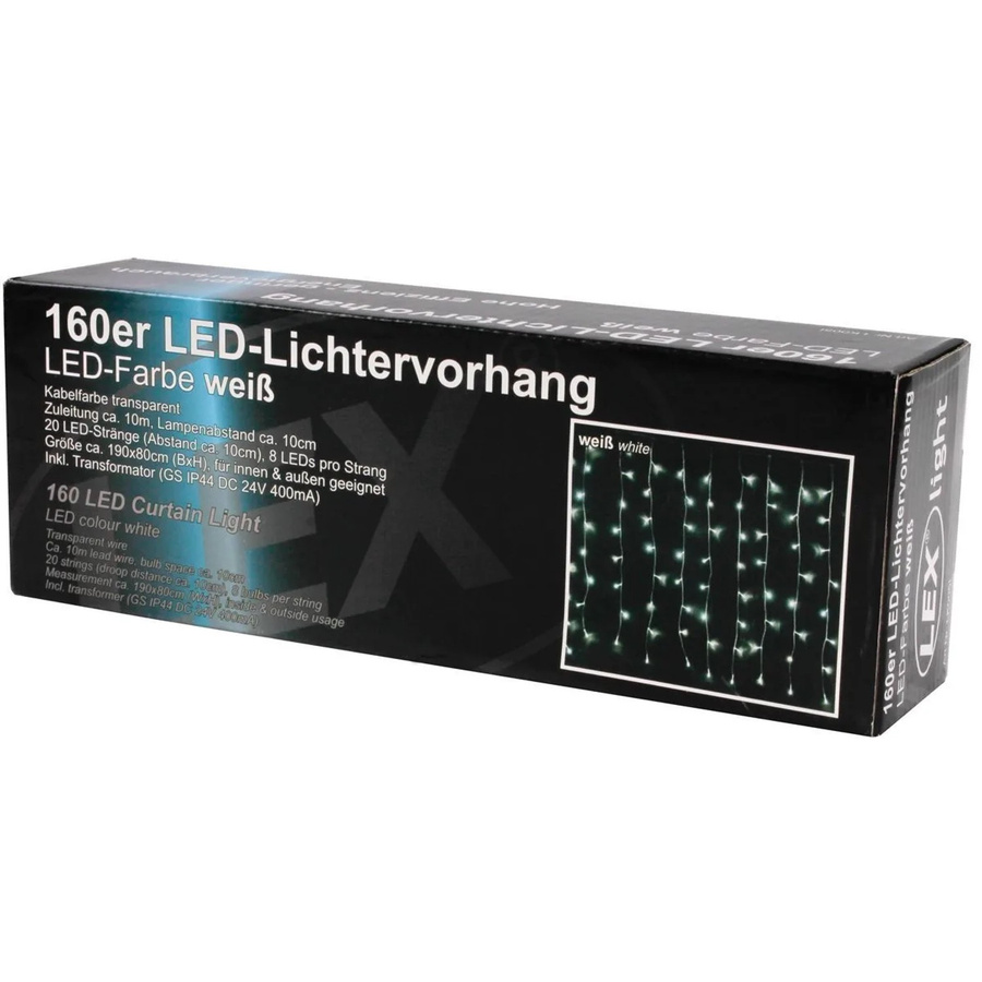 Lex LED Lichtervorhang Weihnachtsbeleuchtung Weiß für Außen und Innen mit 160 LEDs - Bild 2