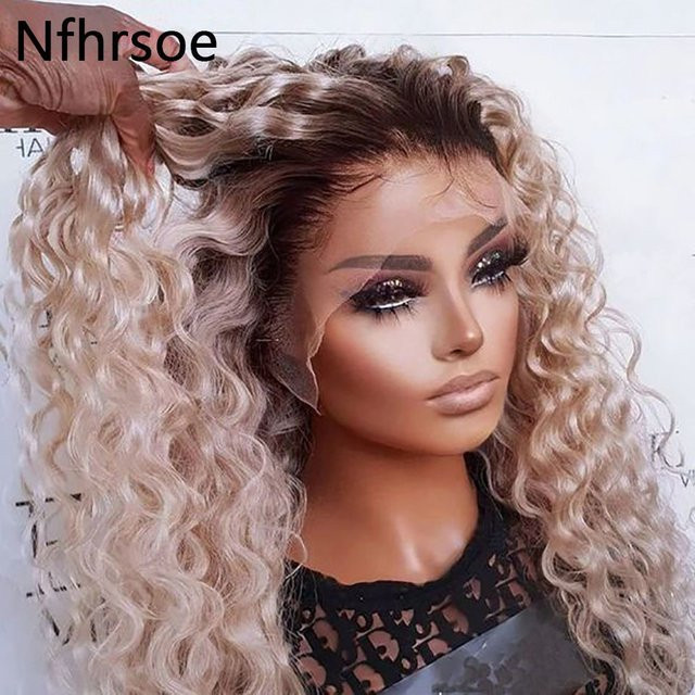 Eleanor Lace Front Perücke, 100 % Echthaar, lockiges Ombre-Honigblond, Damen - Bild 1
