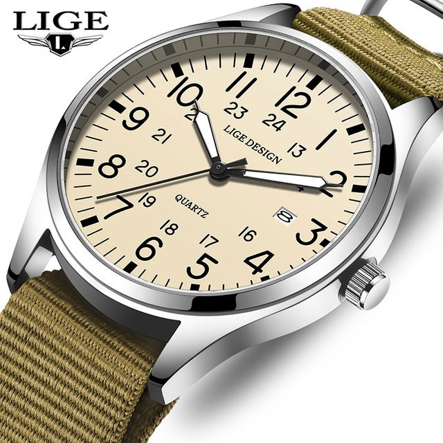 LIGE Armbanduhr, Quarz, Textil/NATO, Weiß, Schwarz, Herren - Bild 1