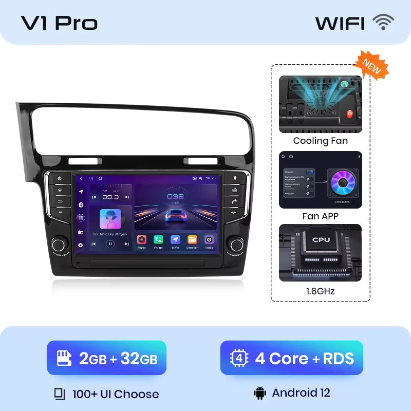 Junsun 9 Zoll Wireless CarPlay und Android Auto Multimedia Autoradio mit GPS für Volkswagen VW Golf 7 (2013-2017) in Schwarz - Bild 4