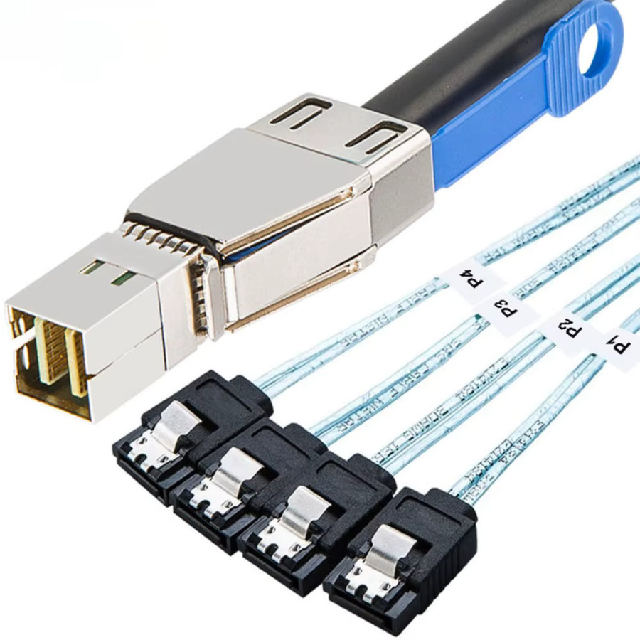 Externes Mini SAS HD SFF-8644 auf 4 Port SATA 7P Buchse Kabel für Festplatten und Datenserver in Schwarz, Länge: 1 m - Bild 2