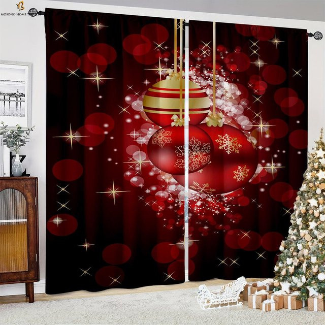 Weihnachtsbaum und Schneemann Vorhänge mit Cartoon-Druck in Rot, 2er-Set, B: 50 cm, H: 130 cm - Bild 1