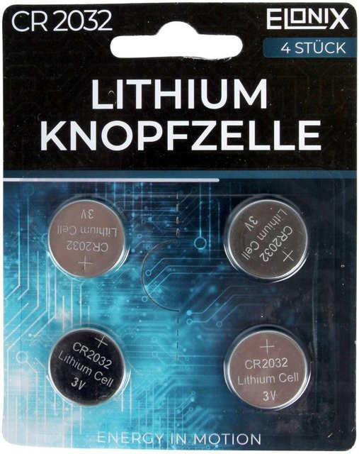 Elonix Lithium Knopfzelle CR2032 Silber 4er Pack - Bild 1