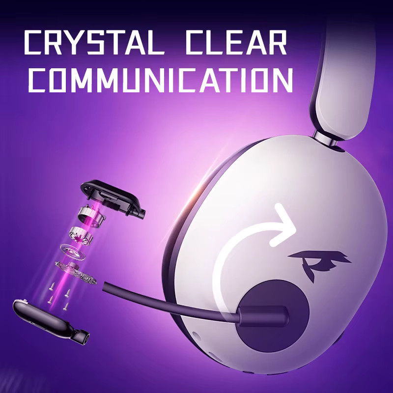 Picun UG-10A Gaming-Funkkopfhörer Over-Ear-Headset mit Mikrofon, Bluetooth 6.0, 40 mm Treiber, 2,4 GHz kabellos oder Kabel, Grau/Weiß - Bild 5