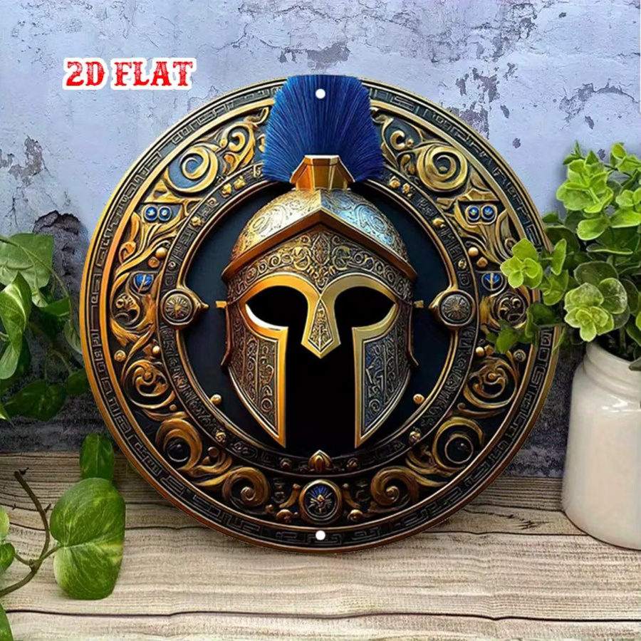 CIFBUY Blue Feather Warrior Helm Wandkunst aus Metall, Vintage Abstract Deko-Schild, B/H: 20 x 20 cm - Bild 2