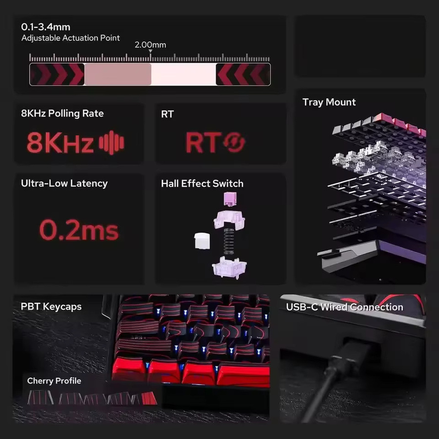 AULA Win60 HE Magnetschalter Gaming-Tastatur mit Hall-Effect-Technologie, 8k Pollingrate, 60 % Layout, RGB-Beleuchtung und Hot Swap, Schwarz-Grau - Bild 3