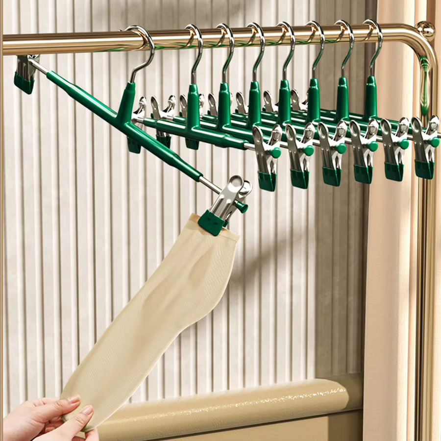 10er Set VKTECH Metall Hosenbügel mit Clips in Grau, rutschfeste Kleiderbügel für Hosen und Röcke - Bild 3