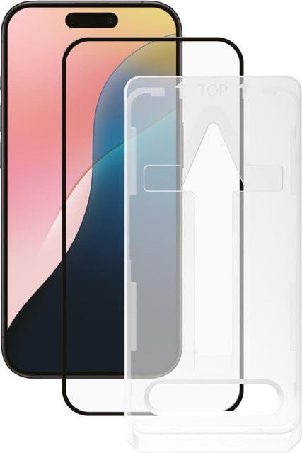 Vivanco Full Screen Displayschutzglas für iPhone 16 und iPhone 15 mit Easy Applikator Installation, transparent - Bild 1
