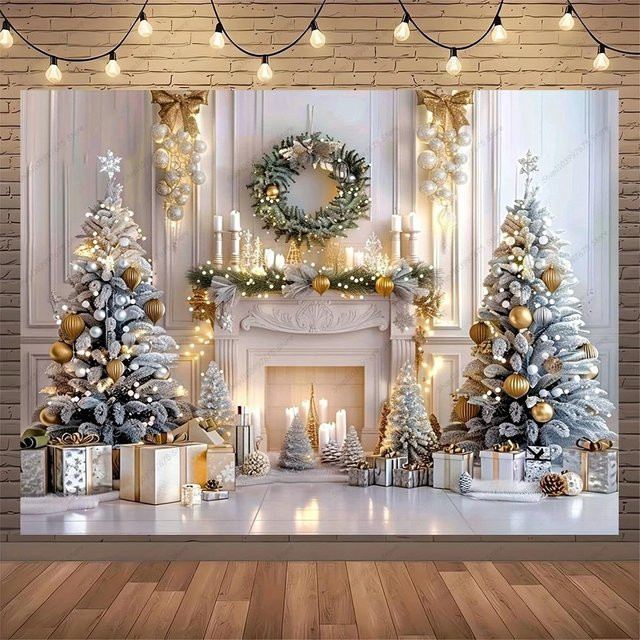 Weihnachts-Wandteppich mit Kamin- und Weihnachtsbaum-Print von JMG Household Supplies, Mehrfarbig, B: 60 cm, H: 40 cm - Bild 1