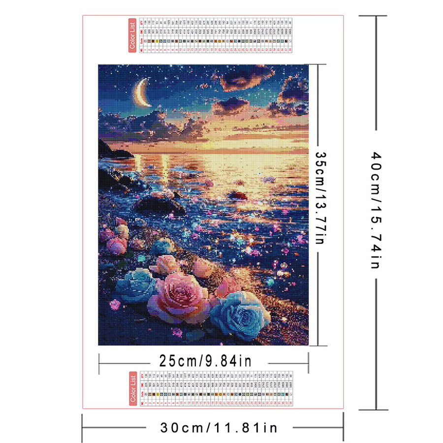 AZQSD Diamantmalerei 5D Rosenblüten-Strand Mosaik Set in Multicolour mit runden Steinen für die Heimdekoration B: 30,0 cm, H: 20,0 cm, T: 20,0 cm - Bild 2