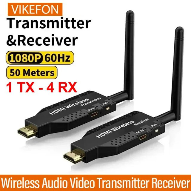 VIKEFON Kabelloser HDMI Audio-Video-Sender-Empfänger-Extender 1080p Full HD in Schwarz für Laptop, PC, PS4 und Projektor - Bild 1