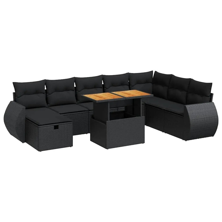 vidaXL 9-tlg. Garten-Sofagarnitur aus Polyrattan in Schwarz mit Kissen und Couchtisch im L-Shape Design - Bild 2