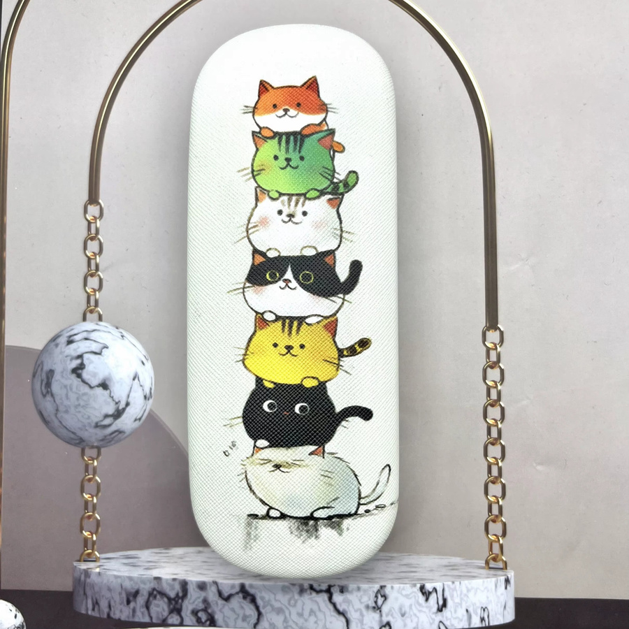 Brillenetui Cartoon Katze, PU Leder, weiß - Bild 2