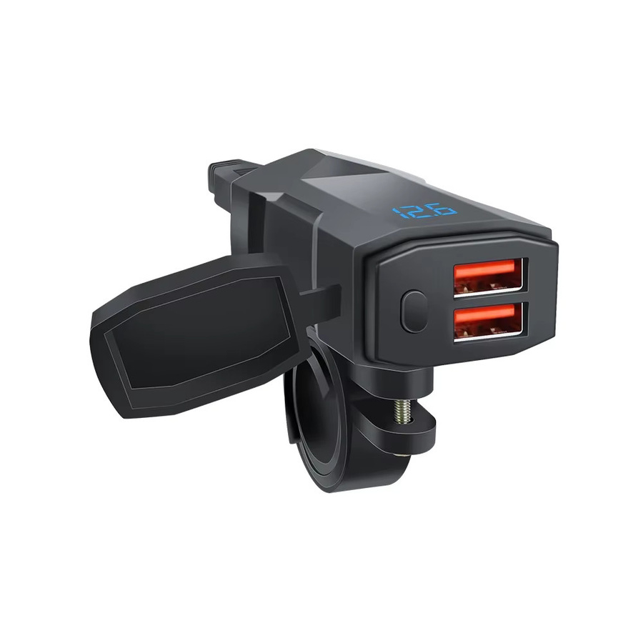 Wasserdichtes Motorrad USB-Ladegerät mit QC3.0 Schnellladefunktion und Schalter in Schwarz für den Lenker - Bild 3