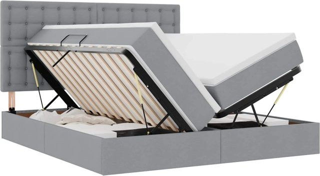vidaXL Bett mit LED-Lichtleisten und Lift-up-Funktion in Hellgrau, B/T/H: 200 x 200 x 88 cm - Bild 1