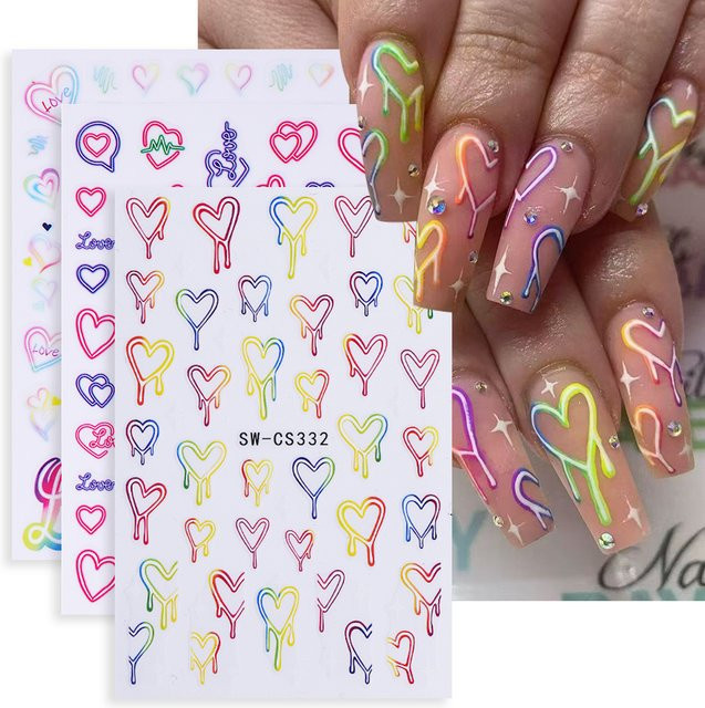 SWEET TREND Nagelaufkleber, Cartoon Herz, Bunte Gradienten, 3 Stück - Bild 1