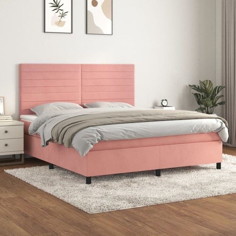 Vidaxl Boxspringbett mit Matratze aus Samt in Rosa, B/T/H: 160 x 200 x 128 cm - Bild 1