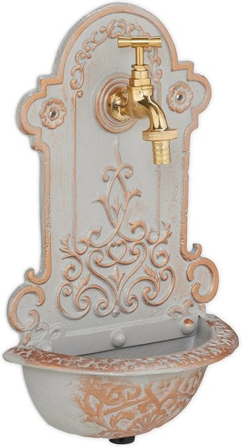 Relaxdays Wandbrunnen aus Gusseisen in Grau und Gold, B/T/H: 36 x 22 x 10,5 cm - Bild 1