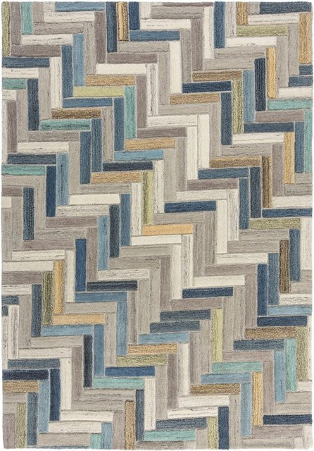 Flair Rugs Wollteppich Russo in Blau-Grau mit geometrischem Design, B: 120 cm, T: 170 cm - Bild 1
