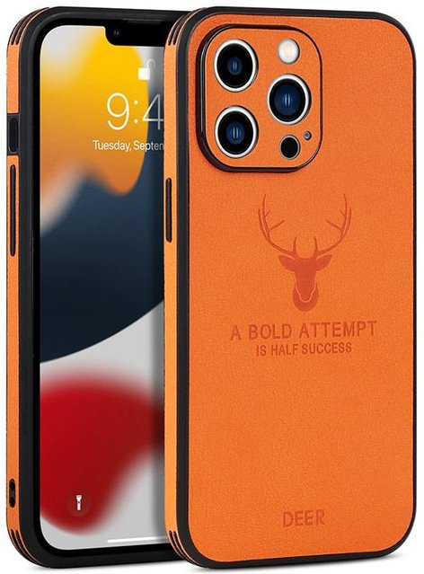 Yiran Business Leder Bumper Hülle für iPhone in Orange, stoßfeste Hirschleder Schutzhülle für iPhone 13 Mini - Bild 1