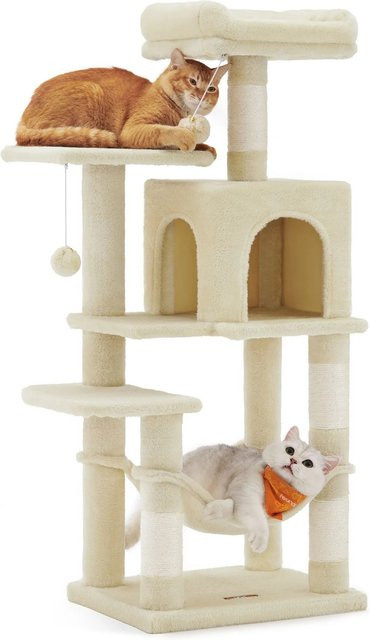 Feandrea Kratzbaum für Katzen in Beige mit 2 Plattformen, Höhle und integriertem Spielzeug, Höhe: 112 cm - Bild 1