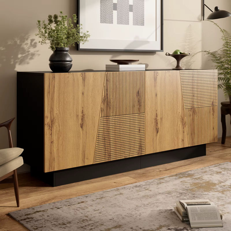 Anajqaqia Sideboard Aufbewahrungsschrank mit geometrischem Design und verstellbarem Regal, Schwarz-Braun, Breite: 160 cm - Bild 2