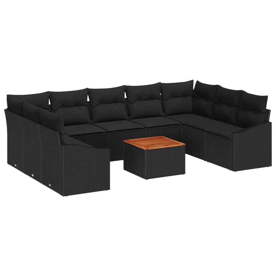 vidaXL Garten-Sofa-Set aus Poly Rattan und Stahl mit Kissen, 10-teilig, Schwarz - Bild 2
