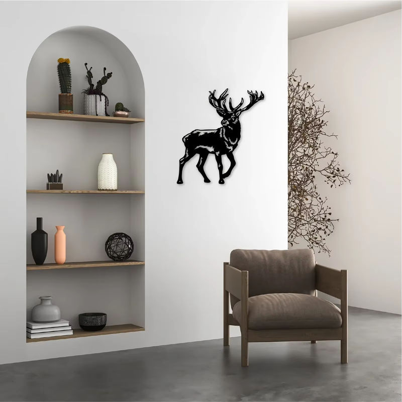 HELLOYOUNG Hirsch Wanddekoration aus Metall in Schwarz als Silhouette für Jäger und Outdoor-Kabinen - Bild 5
