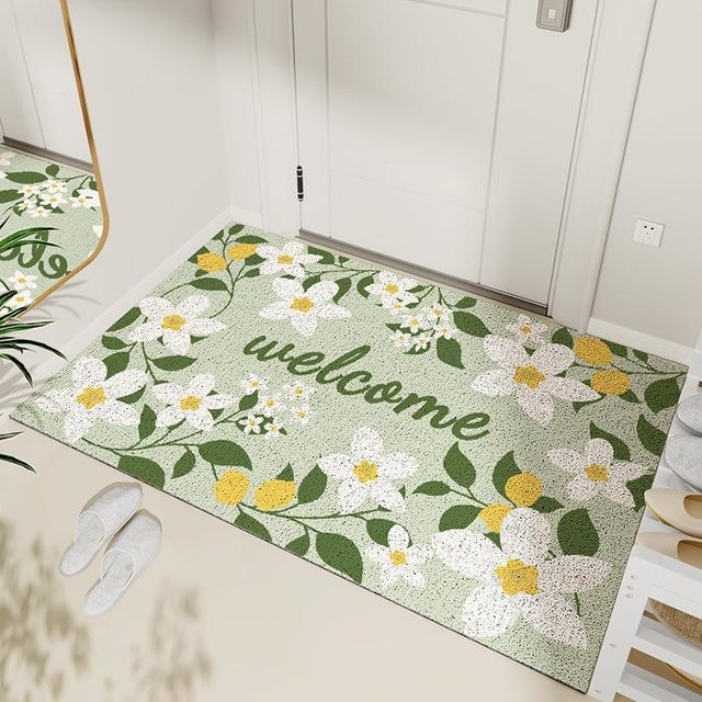 Fußmatte mit Cartoon-Gartenstil und floralem Design, grün, B/B: 45 x 75 cm - Bild 1