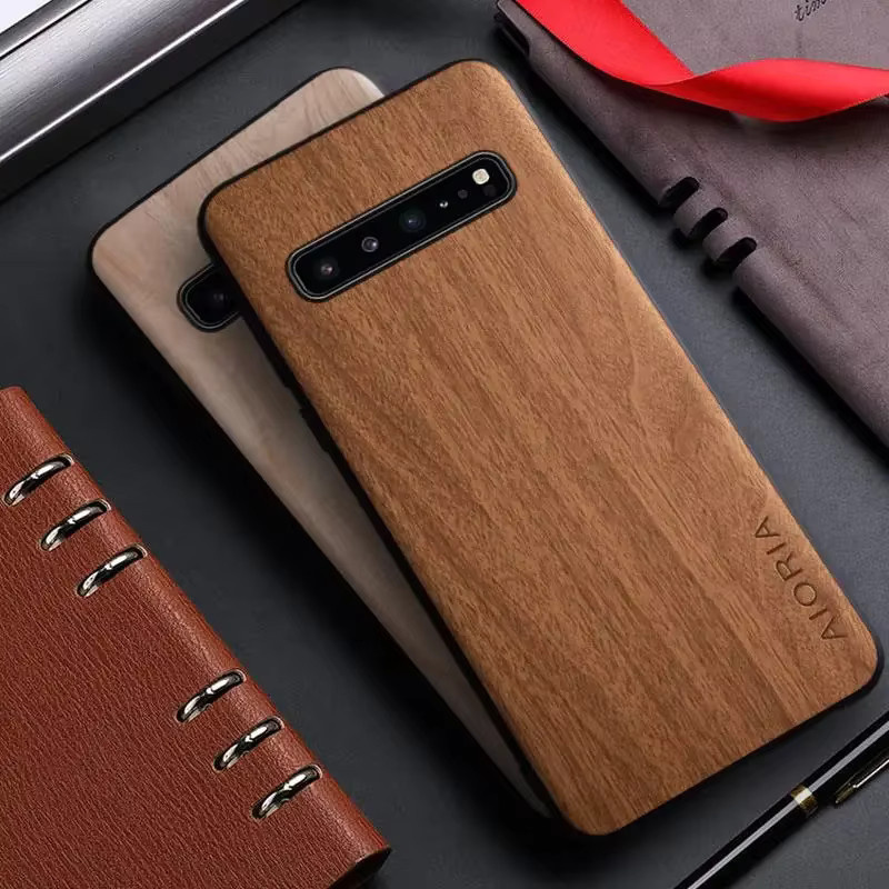 Lederhülle mit Bambusholzmuster für Samsung Galaxy S10 S9 S8 Note 9 Note 20 Plus in Braun - Bild 3