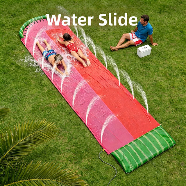 Wonflex Wassermelonen-Design Aufblasbare Wasserrutsche, Doppelbahn, mit Sprühfunktion - Bild 1