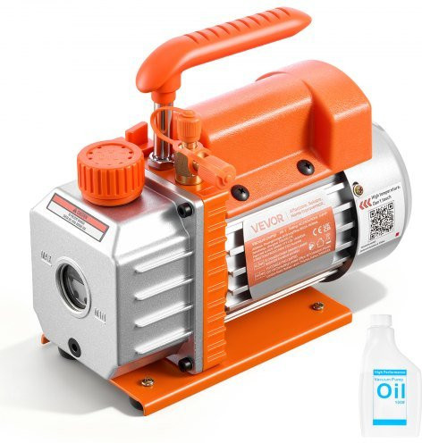 VEVOR Vakuumpumpe 3,5 CFM 99 L/min 1-stufig 180 W für R134a R22 und R410a Systeme in Orange inkl. Öl - Bild 1