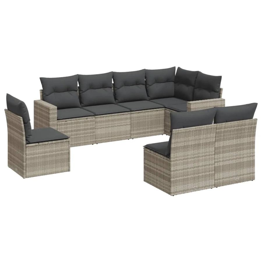 vidaXL 8-teilige Garten-Sofagarnitur aus Poly-Rattan mit Kissen in Hellgrau - Bild 2