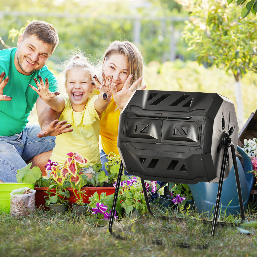 Outsunny Komposter für den Außenbereich mit 360 Grad Dual Chamber Rotation, Schwarz - Bild 2