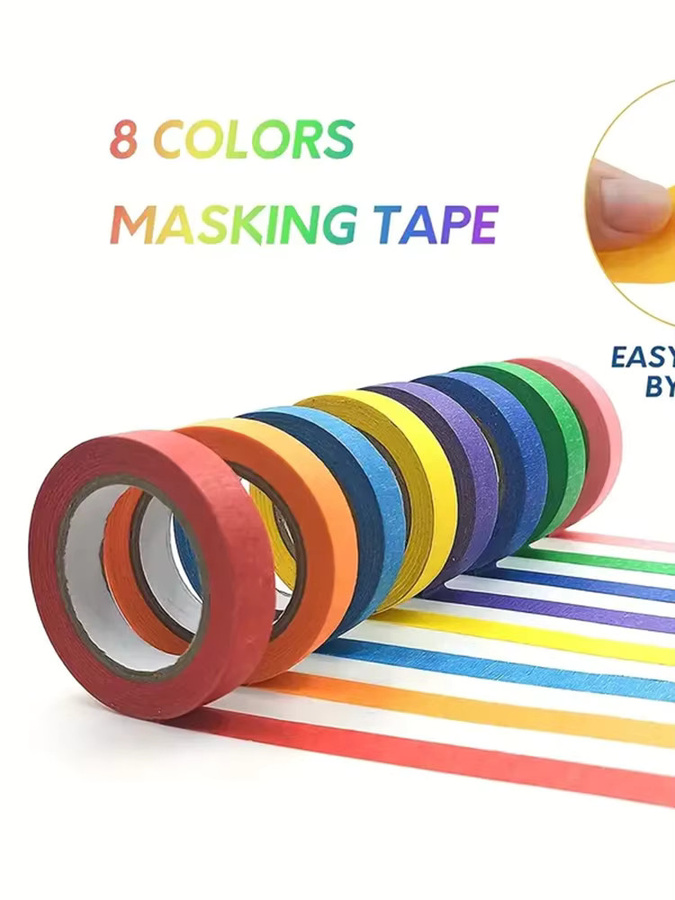 8 Rollen bunte Bastel-Farbmaler aus Papier als Regenbogen-Etikettenband und Markierungsband für Bastelarbeiten, Umzug oder das Klassenzimmer, Multicolor - Bild 3
