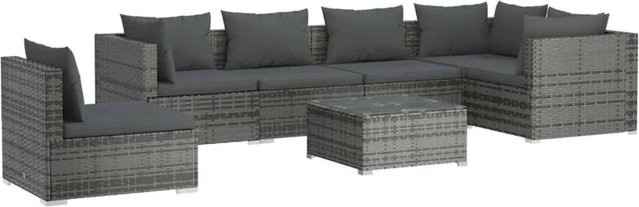 vidaXL 7-tlg Garten-Lounge-Set aus Poly-Rattan in Grau-Anthrazit mit Kissen und Couchtisch in U-Form - Bild 1