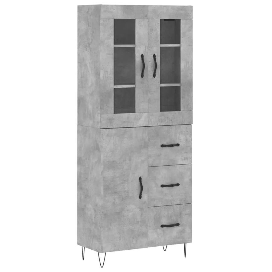 vidaXL Highboard Betongrau mit Glastüren aus Holzwerkstoff, Glas und Metall, B/T/H: 69,5 x 34,0 x 180,0 cm - Bild 2