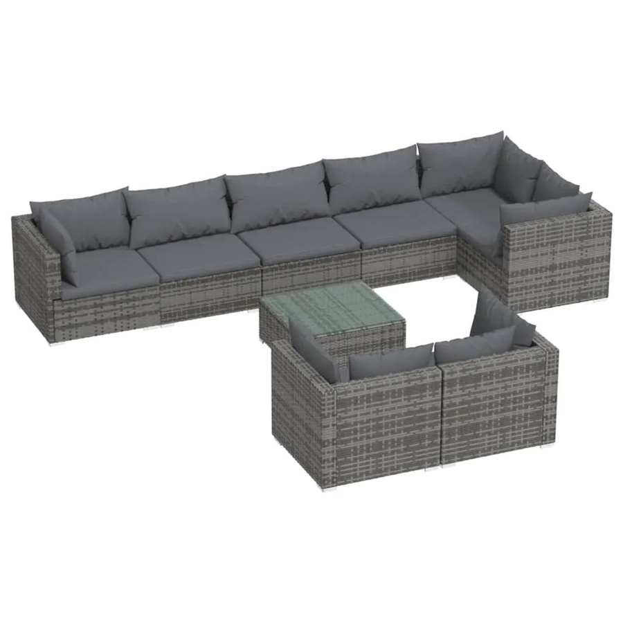 vidaXL 9-tlg. Garten-Lounge-Set aus Polyrattan in Grau-Anthrazit mit Kissen und Tisch - Bild 2