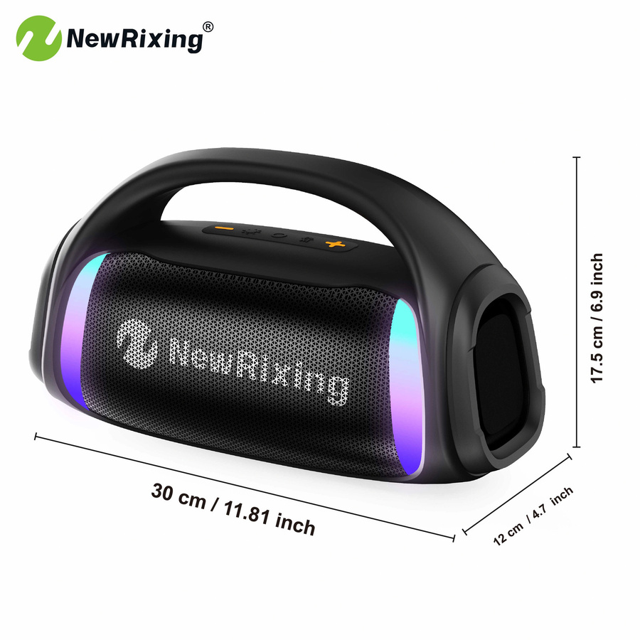 NewRixing Tragbarer 50 W Funklautsprecher mit Subwoofer, RGB-Leuchten, TWS und integriertem Mikrofon in Schwarz oder Blau - Bild 2