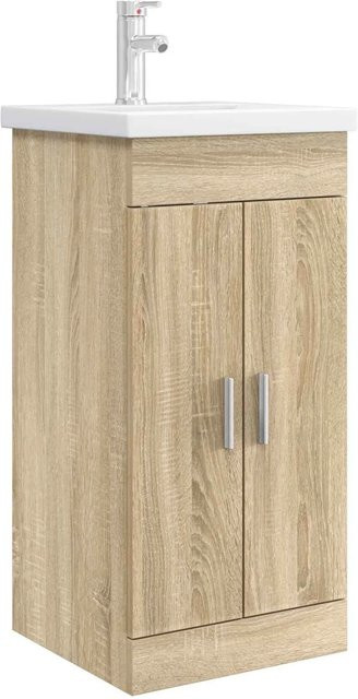 vidaXL Badezimmerschrank mit Waschbecken in Sonoma-Eiche, modern und freistehend, Farbe Braun, B/T/H: 89,0 x 40,0 x 84,5 cm - Bild 1