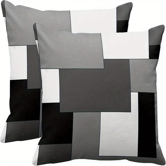 VIKAMA Kissenhülle mit geometrischem Streifenmuster, grau, B/T: 40 x 40 cm - Bild 1