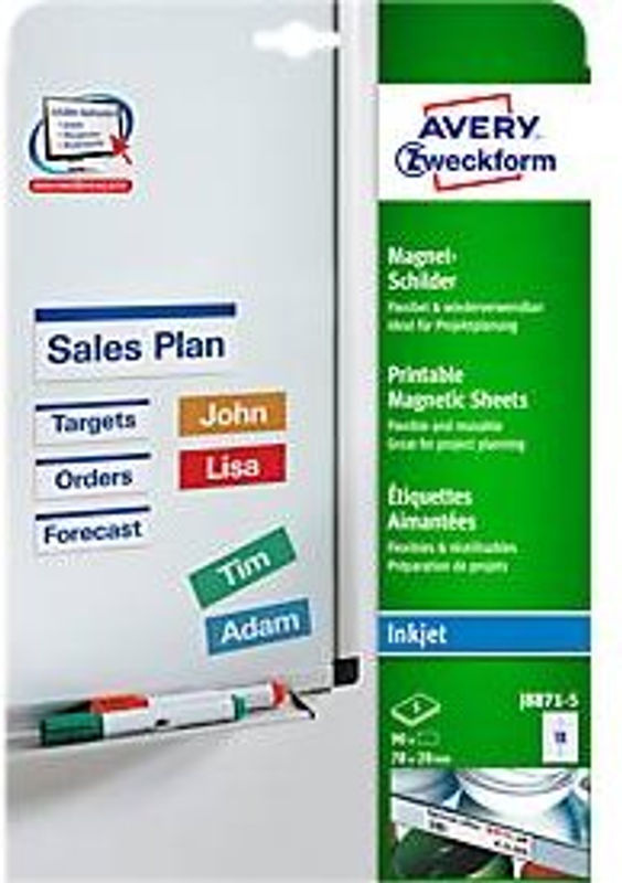 AVERY Zweckform Inkjet-Magnetschilder, Weiß, B: 78 mm, H: 28 mm - Bild 2