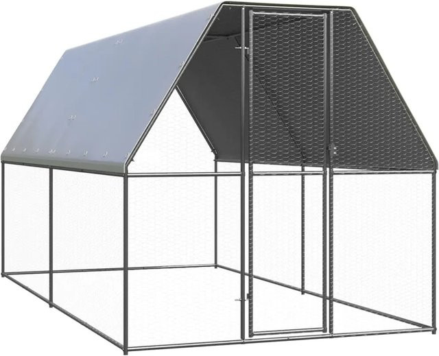 vidaXL Outdoor-Hühnerkäfig aus verzinktem Stahl in Silber und Grau, B/T/H: 4 x 2 x 2 m - Bild 1