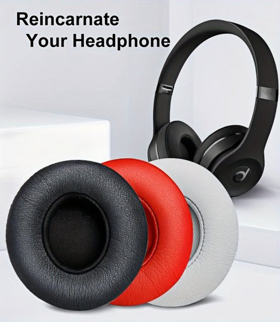 2er-Set Leder Kopfhörer Ersatz-Ohrpolster für Beats Solo 2.0 und 3.0 Wireless in Grau - Bild 1