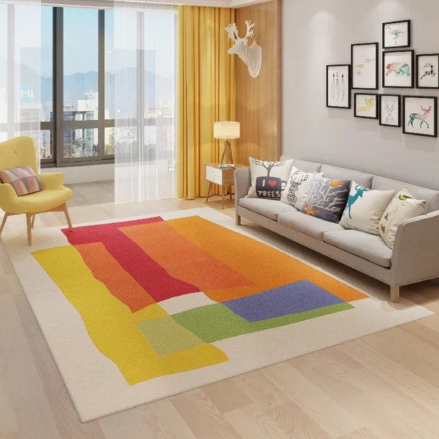 VIKAMA Schlaufenflor-Teppich im Dopamin-Stil mit geometrischem Design, bunt und rutschfest, ideal für dein Wohnzimmer oder Schlafzimmer - Bild 1